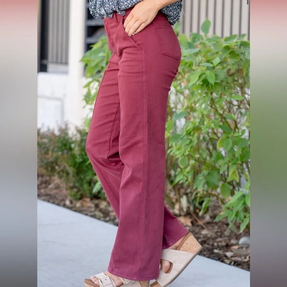 Judy Blue burgundy high rise front seam straight leg jeans - Picture 4 of 14